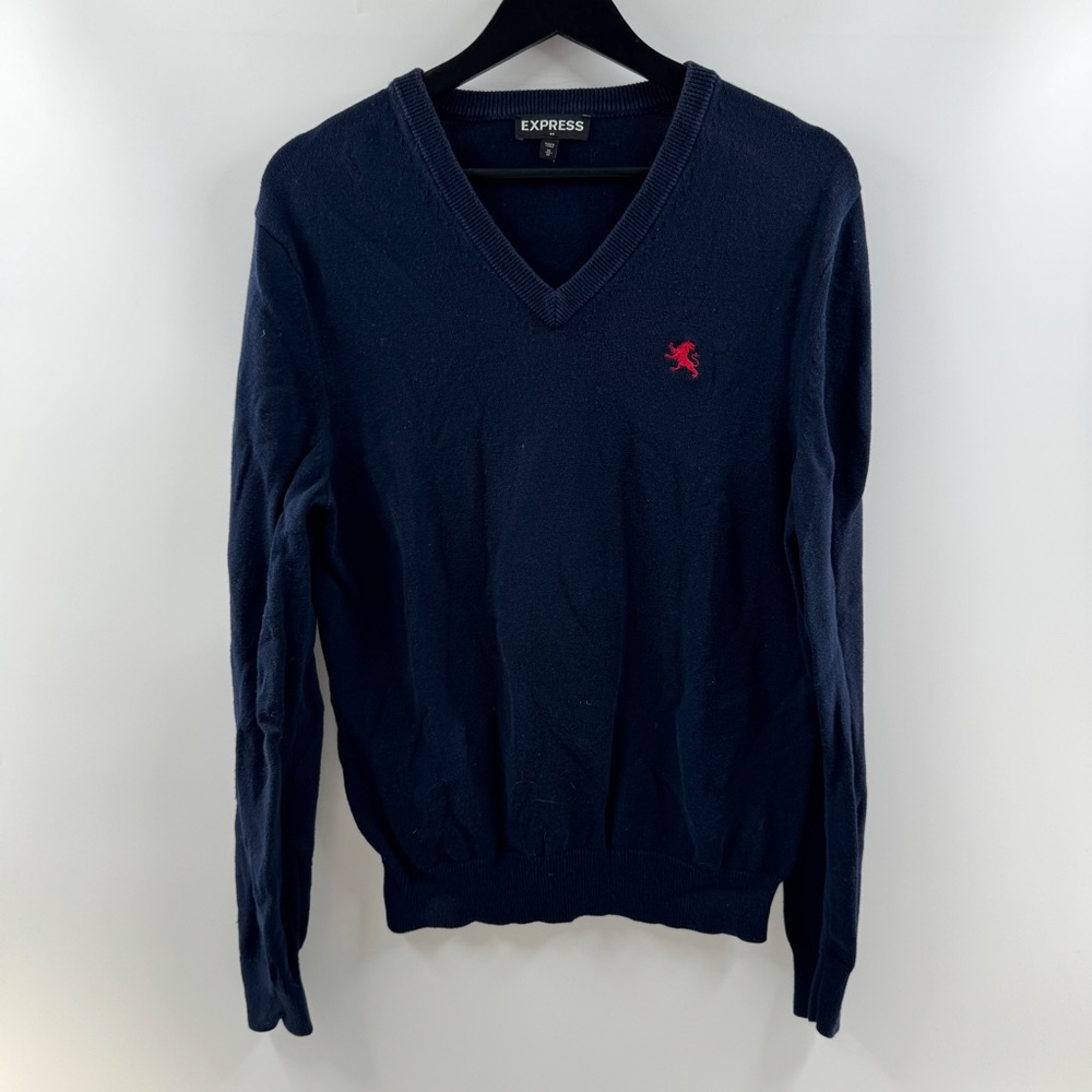 Express Men’s Navy Blue V-Neck Sweater Size Medium 100% Cotton